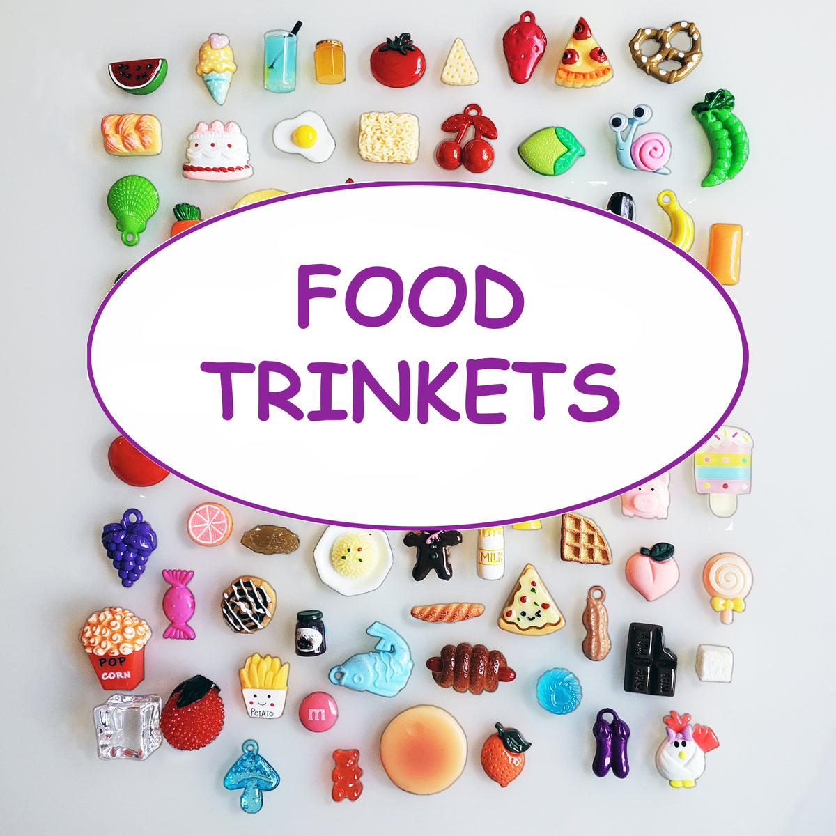FOOD TRINKETS, 25 to 50 food items, miniature food, food toys